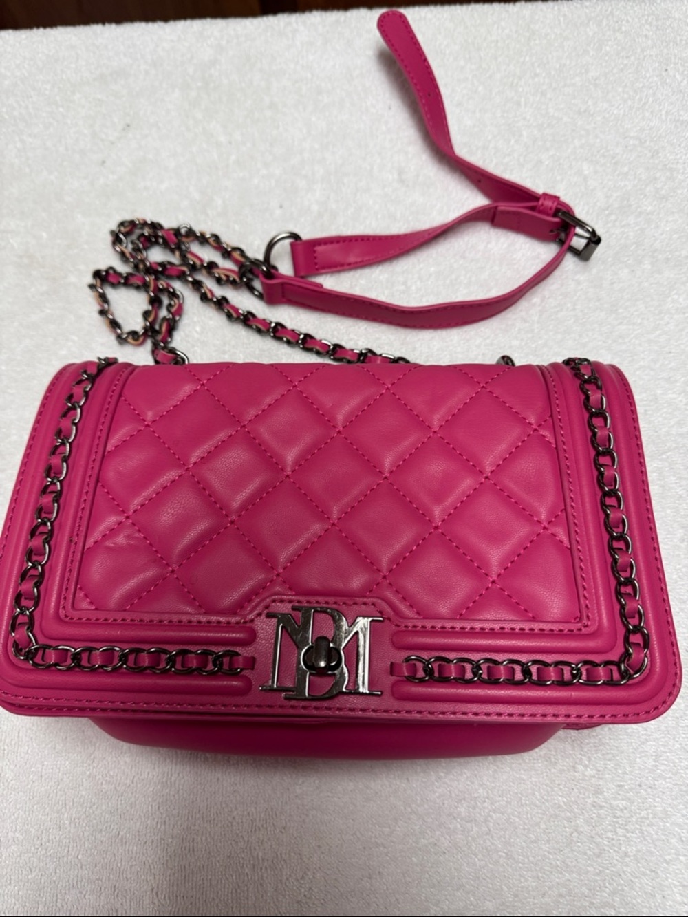 Badgley Mischka Hot Pink Quilted Crossbody with Chain Strap